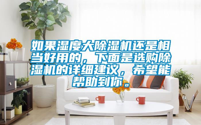 如果濕度大除濕機還是相當好用的，下面是選購除濕機的詳細建議，希望能幫助到你。